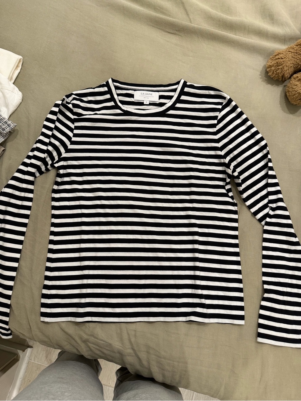 La Ligne Black and White Striped Long Sleeve Tee
